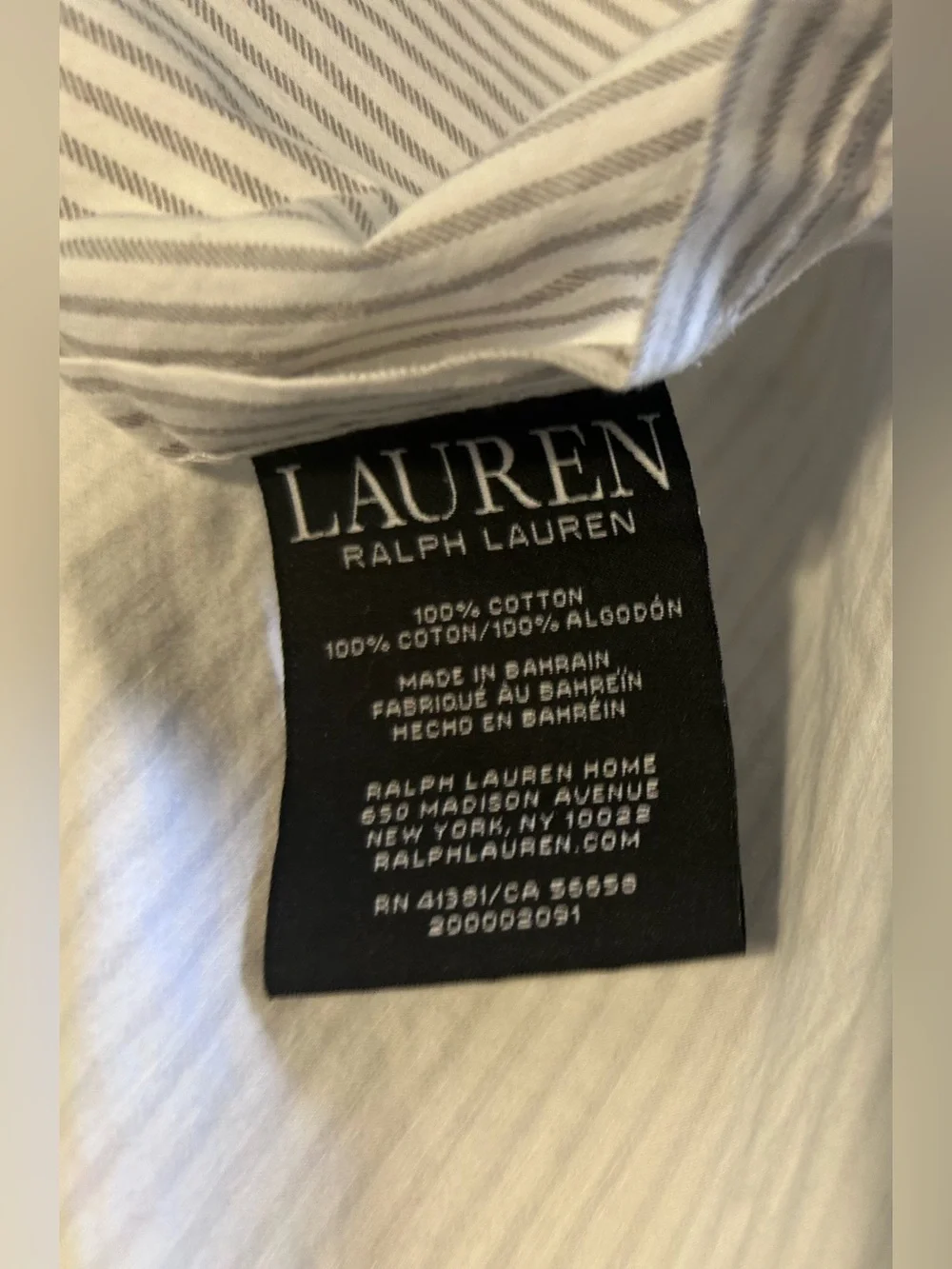 Ralph Lauren Home Gray White Striped Full Double Flat Sheet Cotton Classic